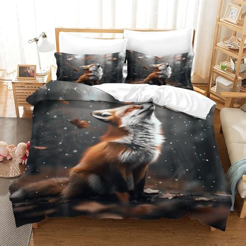 XPASHIQWC Fox 3D Druck Bettwäsche Set Waldblätter Fallen Mit Verstecktem Reißverschluss, Mikrofaser Für Moderne Schlafzimmer Dekoration Double（200x200cm） von XPASHIQWC