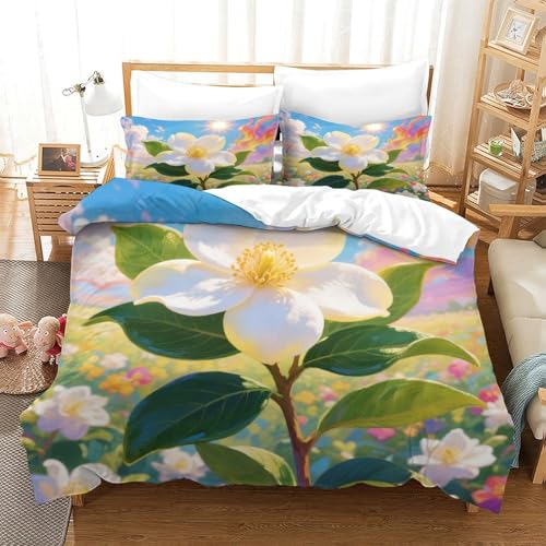 XPASHIQWC Gardenia 3-teiliges 3D Druck Bettwäsche Set Sunflower Field Mikrofaser Mit Reißverschluss, Für Erwachsene Schlafzimmer Dekoration Single（140x200cm） von XPASHIQWC