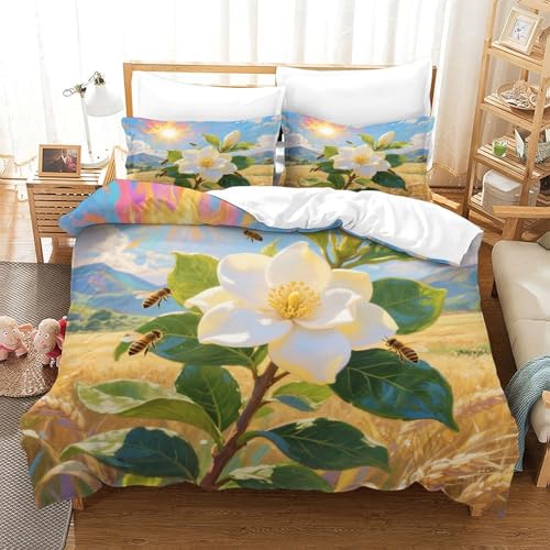 XPASHIQWC Gardenia 3D Druck Bettwäsche Set Sun Wheat Field Mit Verstecktem Reißverschluss, Mikrofaser Für Moderne Schlafzimmer Dekoration Single（140x200cm） von XPASHIQWC