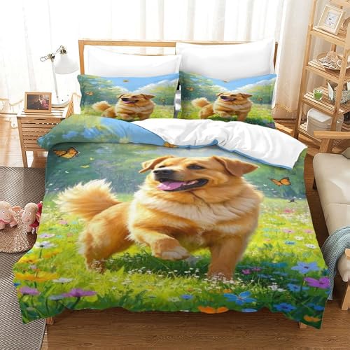 XPASHIQWC Goldener Retriever 3-teiliges 3D Druck Bettwäsche Set Blumen Meer Schmetterling Mikrofaser Mit Reißverschluss, Für Erwachsene Schlafzimmer Dekoration King（220x240cm） von XPASHIQWC