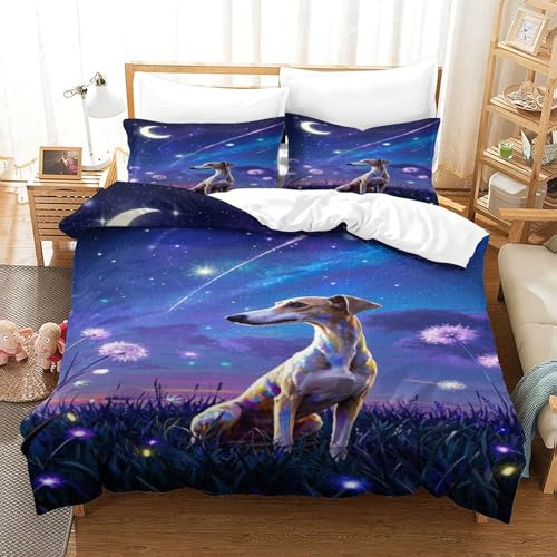 XPASHIQWC Greyhound 3-teiliges 3D Druck Bettwäsche Set Sternenhimmel Mikrofaser Mit Reißverschluss, Für Erwachsene Schlafzimmer Dekoration Double（200x200cm） von XPASHIQWC