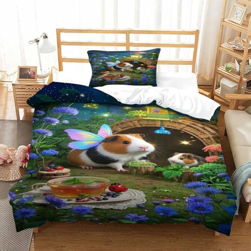 XPASHIQWC Guineeschwein 3D Gedruckte Bettwäsche Set Magischer Garten Mit Verstecktem Reißverschluss Und Kissenbezug, Für Kinder, Teens Single（135x200cm） von XPASHIQWC