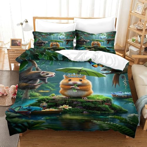 XPASHIQWC Hamster 3D Gedruckte 3-teiliger Komfortbezug Waldwasserfälle Mit Kissenbezügen Versteckter Reißverschluss Für Erwachsene Schlafzimmer Dekoration King（220x240cm） von XPASHIQWC