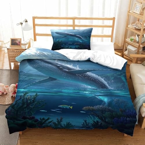 XPASHIQWC Humpback 3-teilige 3D Gedruckte Tröster Abdeckung Unterwasserwelt Mikrofaser Mit Reißverschluss, Für Moderne Schlafzimmer Dekor Single（135x200cm） von XPASHIQWC