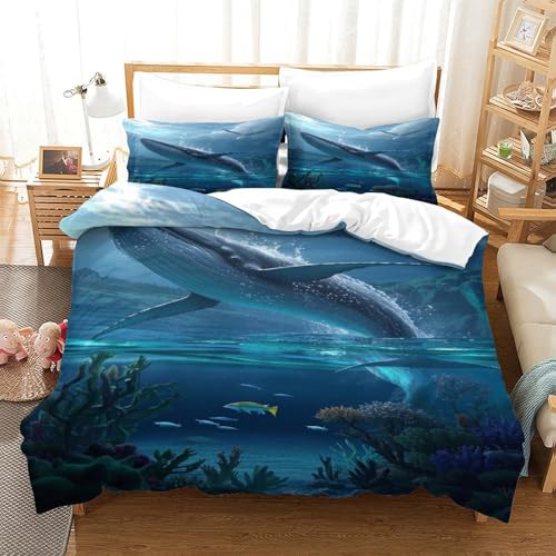 XPASHIQWC Humpback 3-teiliges 3D Druck Bettwäsche Set Unterwasserwelt Mikrofaser Mit Reißverschluss, Für Erwachsene Schlafzimmer Dekoration Double（200x200cm） von XPASHIQWC