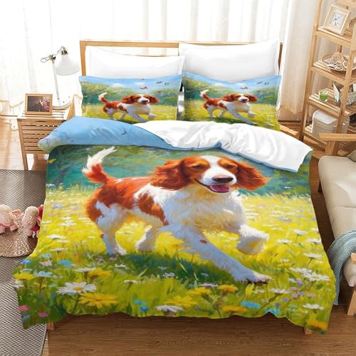 XPASHIQWC Irischer Setter 3-teiliges 3D Gedrucktes Trösterbezug Set Blumen Meer Schmetterling Mit Kissenbezügen, Mikrofaser Für Moderne Schlafzimmer Dekor King（220x240cm） von XPASHIQWC