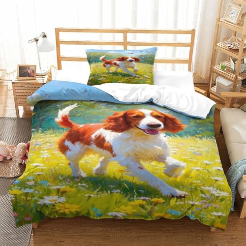 XPASHIQWC Irischer Setter 3D Gedruckte 3-teiliger Komfortbezug Blumen Meer Schmetterling Mit Kissenbezügen Versteckter Reißverschluss Für Erwachsene Schlafzimmer Dekoration Single（135x200cm） von XPASHIQWC