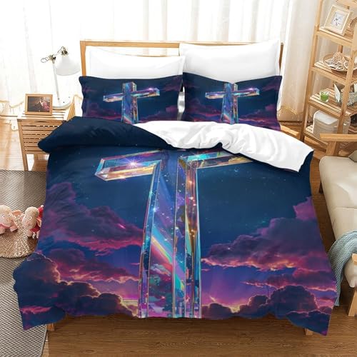 XPASHIQWC Kristallkreuz 3-teilige 3D Gedruckte Tröster Abdeckung Starry Nachthimmel Mikrofaser Mit Reißverschluss, Für Moderne Schlafzimmer Dekor Double（200x200cm） von XPASHIQWC
