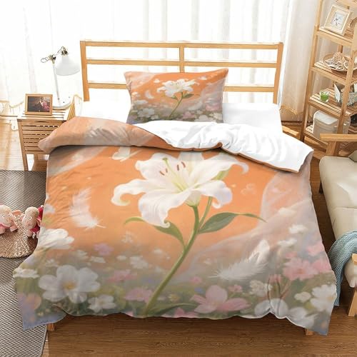 XPASHIQWC Lily Flower Cluster 3-teiliges 3D Druck Bettwäsche Set Butterfly Mikrofaser Mit Reißverschluss, Für Erwachsene Schlafzimmer Dekoration Single（135x200cm） von XPASHIQWC