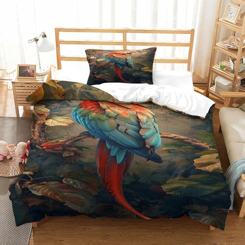 XPASHIQWC Macaw 3-teiliges 3D Gedrucktes Trösterbezug Set Branch Mit Kissenbezügen, Mikrofaser Für Moderne Schlafzimmer Dekor Single（135x200cm） von XPASHIQWC