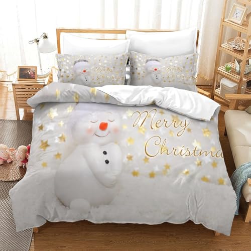XPASHIQWC Merry Weihnachten 3-teiliges 3D Gedrucktes Trösterbezug Set Schneemann Mit Kissenbezügen, Mikrofaser Für Moderne Schlafzimmer Dekor Single（140x200cm） von XPASHIQWC