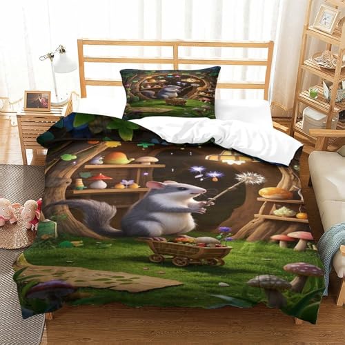 XPASHIQWC Octodon Degus 3D Gedruckte Bettwäsche Set Tree Hole Mit Verstecktem Reißverschluss Und Kissenbezug, Für Kinder, Teens Single（135x200cm） von XPASHIQWC