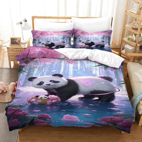 XPASHIQWC Panda 3-teiliges 3D Druck Bettwäsche Set Bamboo Forest Mikrofaser Mit Reißverschluss, Für Erwachsene Schlafzimmer Dekoration Double（200x200cm） von XPASHIQWC