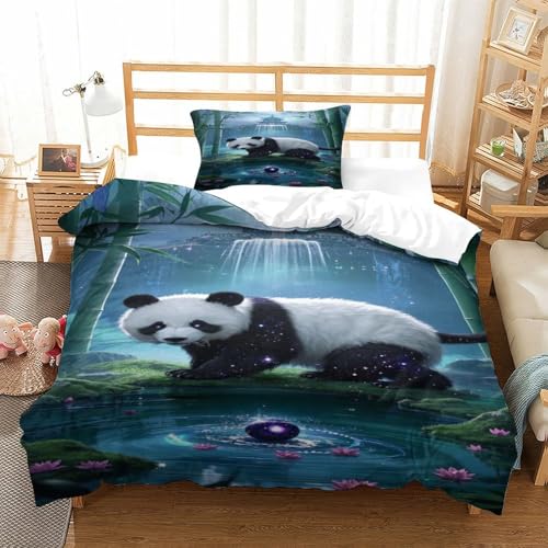XPASHIQWC Panda 3D-Druck Bettbezug 3-teiliges Bettwäsche Set Bamboo Forest Versteckter Reißverschluss, Mikrofaser Für Kinder, Teens Single（135x200cm） von XPASHIQWC
