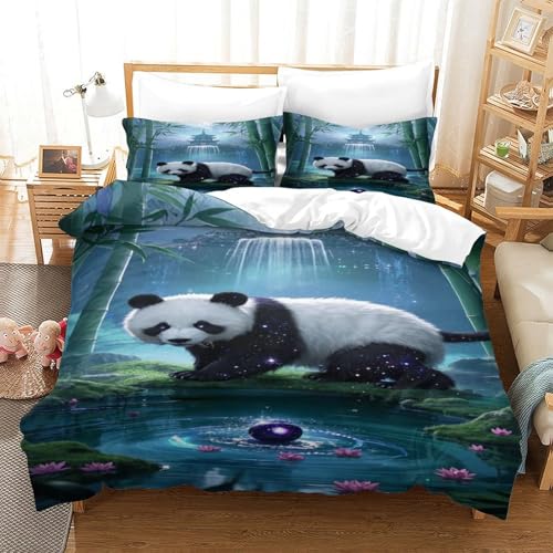XPASHIQWC Panda 3D Gedruckte 3-teiliger Komfortbezug Bamboo Forest Mit Kissenbezügen Versteckter Reißverschluss Für Erwachsene Schlafzimmer Dekoration King（220x240cm） von XPASHIQWC