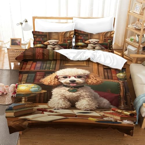 XPASHIQWC Poodle 3-teilige 3D Gedruckte Tröster Abdeckung Bibliotheksstudienzimmer Mikrofaser Mit Reißverschluss, Für Moderne Schlafzimmer Dekor Double（200x200cm） von XPASHIQWC