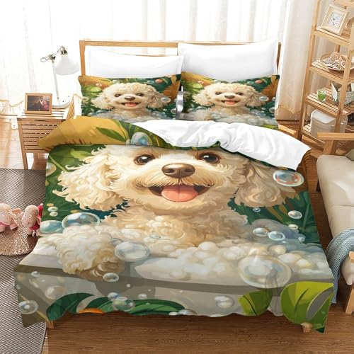 XPASHIQWC Poodle 3-teiliges 3D Druck Bettwäsche Set Blasenbad Mikrofaser Mit Reißverschluss, Für Erwachsene Schlafzimmer Dekoration King（220x240cm） von XPASHIQWC