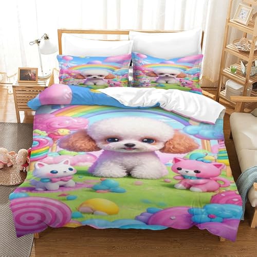 XPASHIQWC Poodle 3-teiliges 3D Druck Bettwäsche Set Süßigkeiten Land Mikrofaser Mit Reißverschluss, Für Erwachsene Schlafzimmer Dekoration King（220x240cm） von XPASHIQWC
