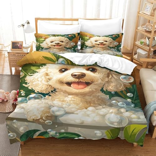 XPASHIQWC Poodle 3-teiliges 3D Gedruckte Tröster Abdeckung Blasenbad Mit Reißverschluss, Für Kinder, Jungen, Mädchen, Schlafzimmer Dekor Double（200x200cm） von XPASHIQWC