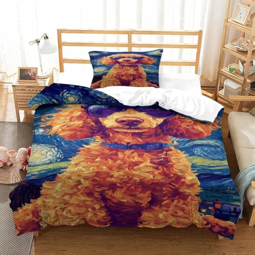 XPASHIQWC Poodle 3D Druck Bettwäsche Set Sternennacht Mit Verstecktem Reißverschluss, Mikrofaser Für Moderne Schlafzimmer Dekoration Single（135x200cm） von XPASHIQWC