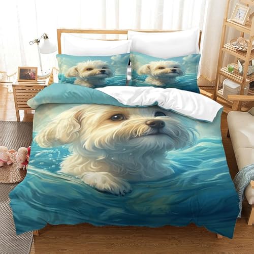 XPASHIQWC Poodle 3D Gedruckte Bettwäsche Set Schwimmen Hund Mit Verstecktem Reißverschluss Und Kissenbezug, Für Kinder, Teens King（220x240cm） von XPASHIQWC
