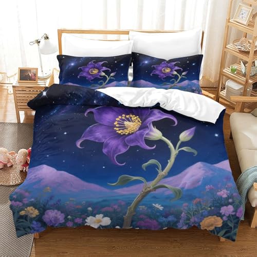 XPASHIQWC Purple Datura 3-teiliges 3D Druck Bettwäsche Set Starry Sky Mikrofaser Mit Reißverschluss, Für Erwachsene Schlafzimmer Dekoration Super King（260x220cm） von XPASHIQWC