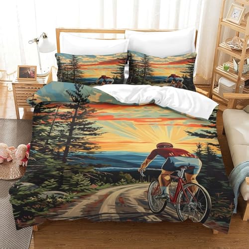 XPASHIQWC Reiter 3D Gedruckte Mikrofaser Bettbezug Set Sunset Forest Mit Verstecktem Reißverschluss, Für Teens, Schlafzimmer King（220x240cm） von XPASHIQWC