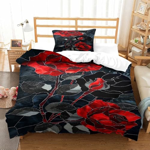 XPASHIQWC Rose 3-teiliges 3D Druck Bettwäsche Set Farbiges Glas Kunst Mikrofaser Mit Reißverschluss, Für Erwachsene Schlafzimmer Dekoration Single（135x200cm） von XPASHIQWC