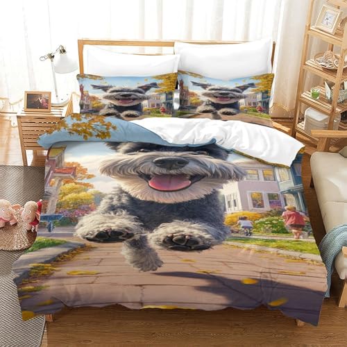 XPASHIQWC Schnauzer 3D Gedruckte Bettwäsche Set Straße im Freien Mit Verstecktem Reißverschluss Und Kissenbezug, Für Kinder, Teens King（220x240cm） von XPASHIQWC