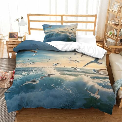 XPASHIQWC Seemöwe 3D Druck Bettwäsche Set Ozean Mit Verstecktem Reißverschluss, Mikrofaser Für Moderne Schlafzimmer Dekoration Single（135x200cm） von XPASHIQWC