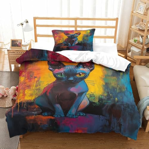 XPASHIQWC Sphinx Katze 3-teiliges 3D Gedrucktes Trösterbezug Set Abstrakte Kunst Mit Kissenbezügen, Mikrofaser Für Moderne Schlafzimmer Dekor Single（135x200cm） von XPASHIQWC