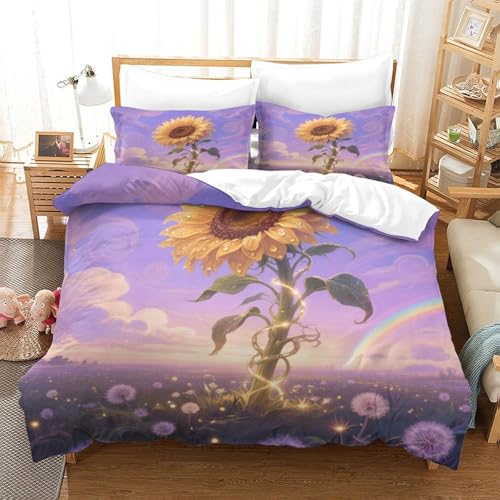 XPASHIQWC Sunflower 3-teilige 3D Gedruckte Tröster Abdeckung Purple Sky Mikrofaser Mit Reißverschluss, Für Moderne Schlafzimmer Dekor Super King（260x220cm） von XPASHIQWC