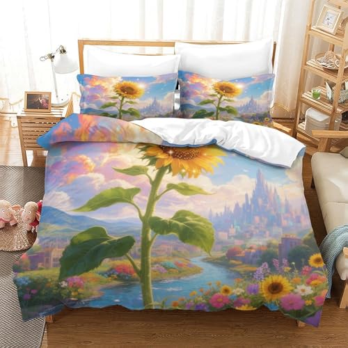 XPASHIQWC Sunflower 3-teiliges 3D Druck Bettwäsche Set Urban Rivers Mikrofaser Mit Reißverschluss, Für Erwachsene Schlafzimmer Dekoration Double（200x200cm） von XPASHIQWC