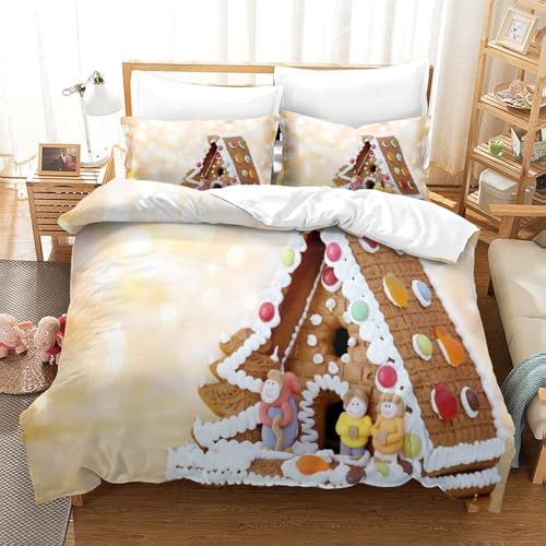 XPASHIQWC Weihnachten 3-teilige 3D Gedruckte Tröster Abdeckung Gingerbread Haus Mikrofaser Mit Reißverschluss, Für Moderne Schlafzimmer Dekor Double（200x200cm） von XPASHIQWC
