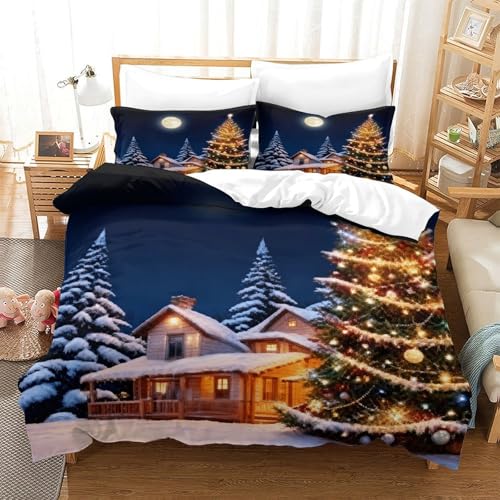 XPASHIQWC Weihnachten Tree 3-teiliges 3D Druck Bettwäsche Set Vollmond Mikrofaser Mit Reißverschluss, Für Erwachsene Schlafzimmer Dekoration Single（140x200cm） von XPASHIQWC