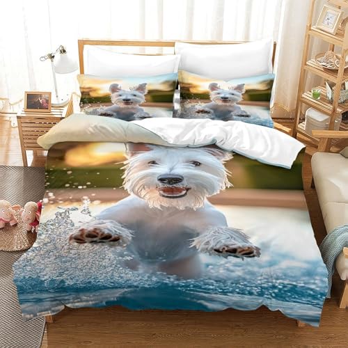 XPASHIQWC West Highland Weißer Terrier 3-teiliges 3D Druck Bettwäsche Set Splash Dog Mikrofaser Mit Reißverschluss, Für Erwachsene Schlafzimmer Dekoration Double（200x200cm） von XPASHIQWC