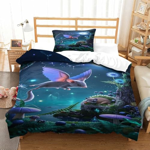 XPASHIQWC Zucker Glider 3D Gedruckte Mikrofaser Bettbezug Set Mondnachtwald Mit Verstecktem Reißverschluss, Für Teens, Schlafzimmer Single（135x200cm） von XPASHIQWC