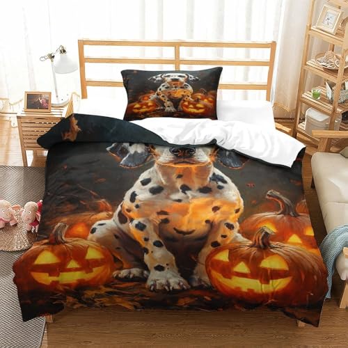 XPASHIQWC dalmatischen 3D Druck Bettwäsche Set Jack-o'-Lantern Mit Verstecktem Reißverschluss, Mikrofaser Für Moderne Schlafzimmer Dekoration Single（135x200cm） von XPASHIQWC