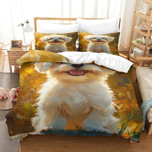 XPASHIQWC maltesisch 3D Gedruckte 3-teiliger Komfortbezug Ölmalerei Mit Kissenbezügen Versteckter Reißverschluss Für Erwachsene Schlafzimmer Dekoration King（220x240cm） von XPASHIQWC