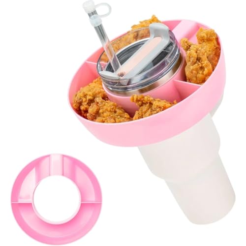 XPEX Snackteller mit Deckel für Stanley Cup 40oz Snack-Abdeckung für stanley cup Snack Schale kompatibel mit Stanley Quencher 40oz Tumbler mit Griff, Silikon Snack Tablett mit 4 Fächern (Rosa) von XPEX