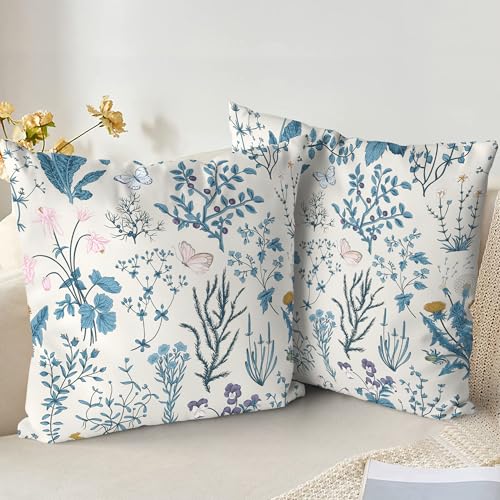 XPHZZL Kissenbezüge 2er Set, 55 x 55 cm, weich, Salbeigrün, Wildblume, Pflanzenkissenbezüge, für Sofa, Bett, Garten, Outdoor, Frühlingsdekoration, Blumenpflanze mit unsichtbarem Reißverschluss, Blau XPHZZL Kissenbezüge 2er Set, 55 x 55 cm, weich, Salbeigrün, Wildblume, Pflanzenkissenbezüge, für Sofa, Bett, Garten, Outdoor, Frühlingsdekoration, Blumenpflanze mit unsichtbarem Reißverschluss, Blau von XPHZZL
