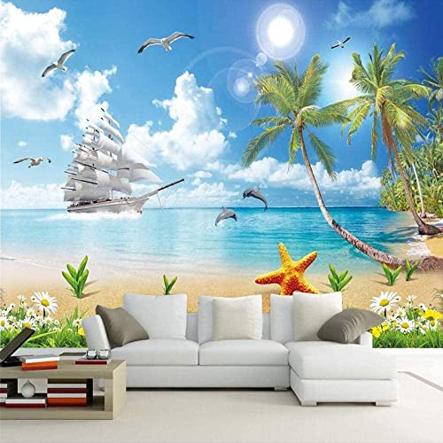 Küstenlandschaft Strand Fototapete 3D Wandbilder, 3D Fotodekor Gemälde Wandtapete Geeignet Für Wohnzimmer Und Schlafzimmer Tv-Hintergrund Wand Abziehen Und Aufkleben Wandfoto, 140 x 70 cm von XPINGO