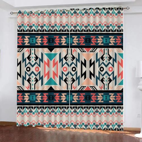 XPINGO 3D Boho Vorhang mit ösen 2er Set B 280 X H 260 cm Böhmisch Geometrie Gardinen Blickdicht Kälteschutz Schallschutz Verdunkelung Wärmeisolierende Vorhänge für Wohnzimmer Schlafzimmer von XPINGO