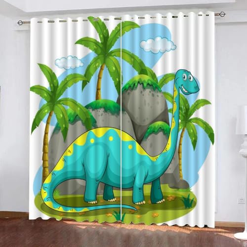 XPINGO 3D Dino Gardinen ösenschal 2er Set B 120 X H 140 cm Cartoon Dinosaurier Vorhang Blickdicht Kälteschutz Schallschutz Verdunkelung Wärmeisolierende Vorhänge für Wohnzimmer Schlafzimmer von XPINGO