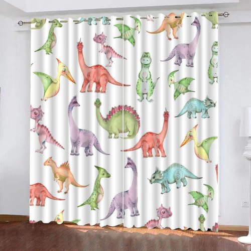XPINGO 3D Dino Gardinen ösenschal 2er Set B 120 X H 140 cm Süßer Dinosaurier Vorhang Blickdicht Kälteschutz Schallschutz Verdunkelung Wärmeisolierende Vorhänge für Wohnzimmer Schlafzimmer von XPINGO