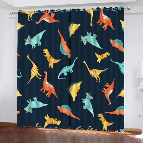 XPINGO 3D Dino Gardinen ösenschal 2er Set B 120 X H 140 cm Süßer Dinosaurier Vorhang Blickdicht Kälteschutz Schallschutz Verdunkelung Wärmeisolierende Vorhänge für Wohnzimmer Schlafzimmer von XPINGO