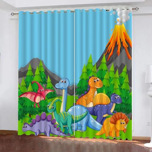 XPINGO 3D Dino Gardinen ösenschal 2er Set B 220 X H 215 cm Cartoon Dinosaurier Vorhang Blickdicht Kälteschutz Schallschutz Verdunkelung Wärmeisolierende Vorhänge für Wohnzimmer Schlafzimmer von XPINGO