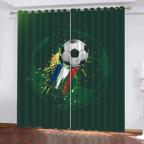 XPINGO 3D Fußball Gardinen mit ösen 2er Set B 110 X H 95 cm Fußball Vorhang Blickdicht Kälteschutz Schallschutz Verdunkelung Wärmeisolierende Vorhänge für Wohnzimmer Schlafzimmer（Stil 12-3） von XPINGO