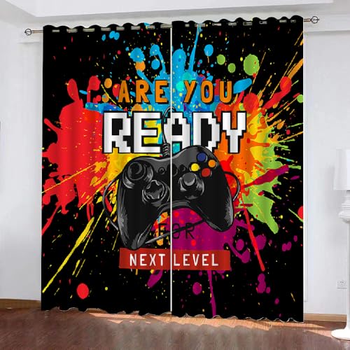 XPINGO 3D Gamer Gardinen mit ösen 2er Set B 110 X H 95 cm Gamepad Vorhang Blickdicht Kälteschutz Schallschutz Verdunkelung Wärmeisolierende Vorhänge für Wohnzimmer Schlafzimmer（Stil 15-10） von XPINGO