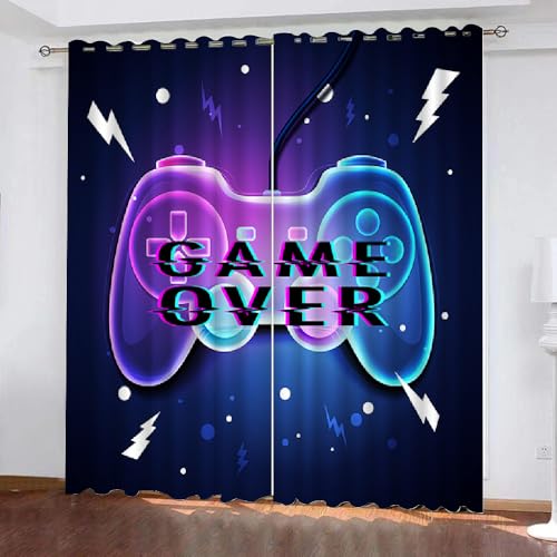 XPINGO 3D Gamer Gardinen mit ösen 2er Set B 110 X H 95 cm Gamepad Vorhang Blickdicht Kälteschutz Schallschutz Verdunkelung Wärmeisolierende Vorhänge für Wohnzimmer Schlafzimmer（Stil 15-8） von XPINGO